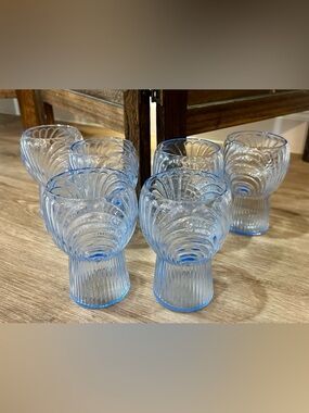 6 Cambridge Caprice Moonlight Blue Flat Iced Tea Glasses Vintage Size 4 3/4”